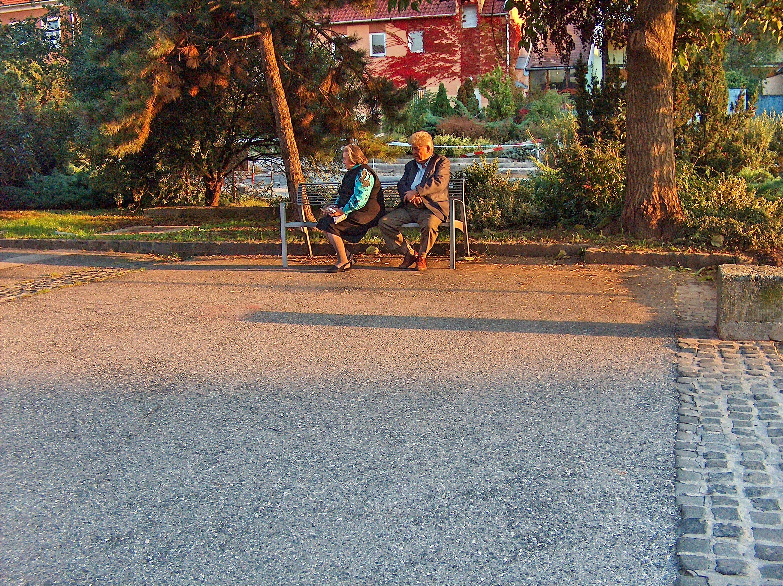 Couple sitting on a park bench