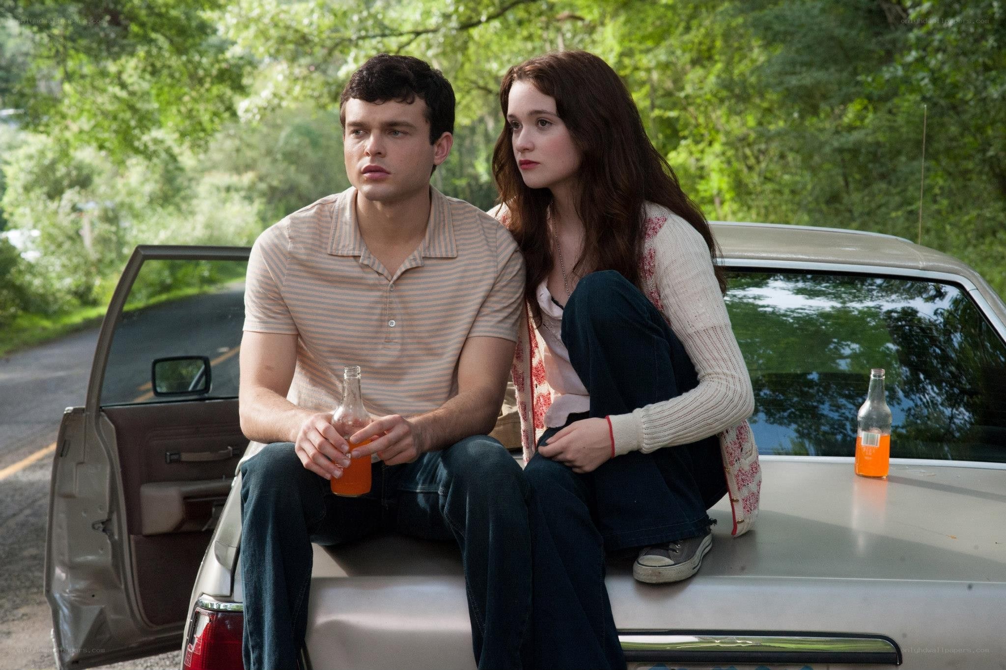 couple sitting on car trunk