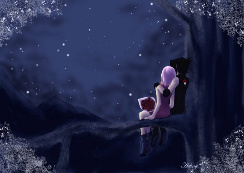 Couple Sitting on Cliff — Purple