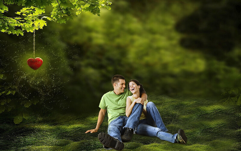 Couple Sitting on Grass — Green