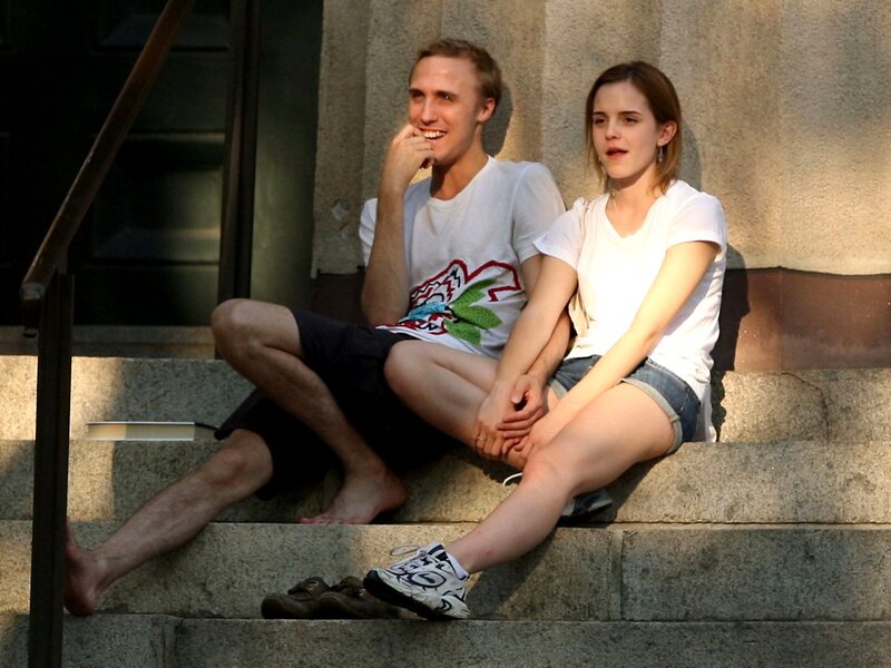 Couple sitting on steps