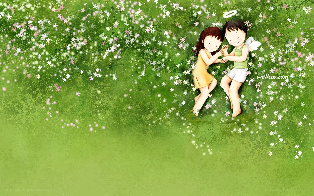Couple sleeping in a flower field
