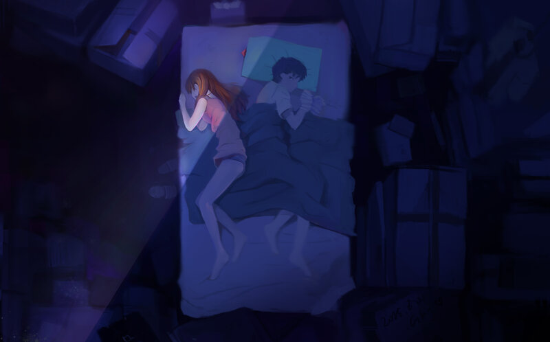 Couple Sleeping in Bed — Blue