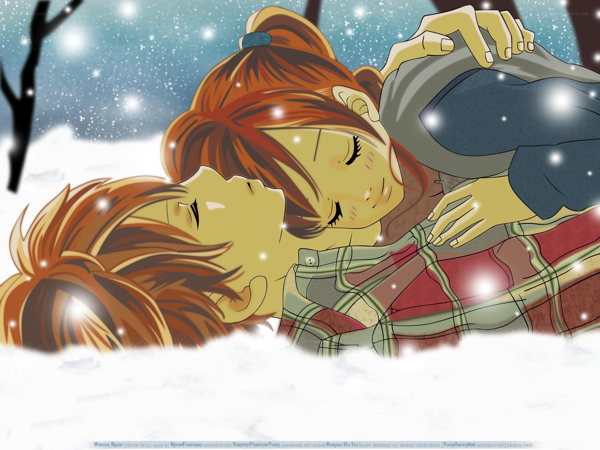 Couple sleeping in snow