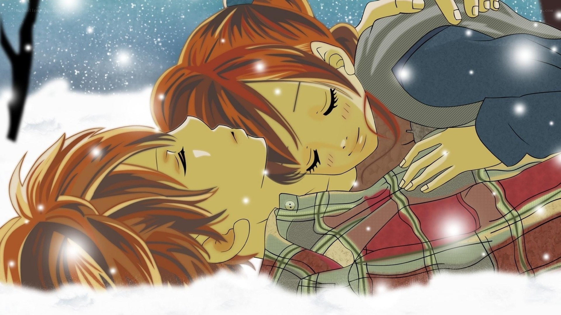 couple sleeping in snow