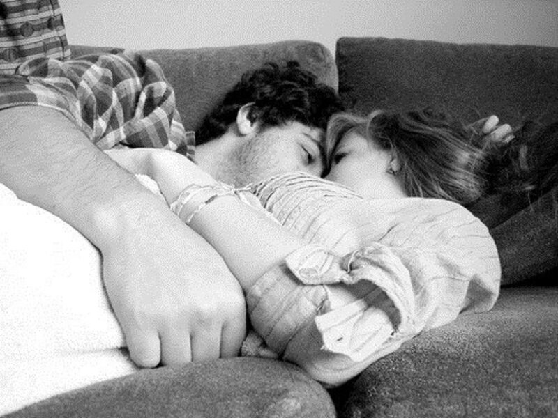 Couple Sleeping on Couch — Black, Peaceful