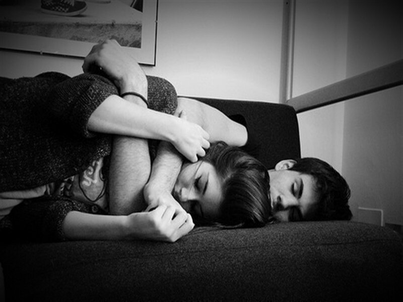 Couple Sleeping on Couch — Black