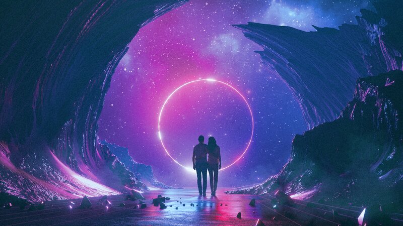 Couple Standing in Cave