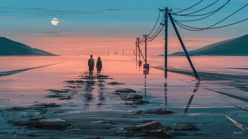 Couple Standing on Wet Road