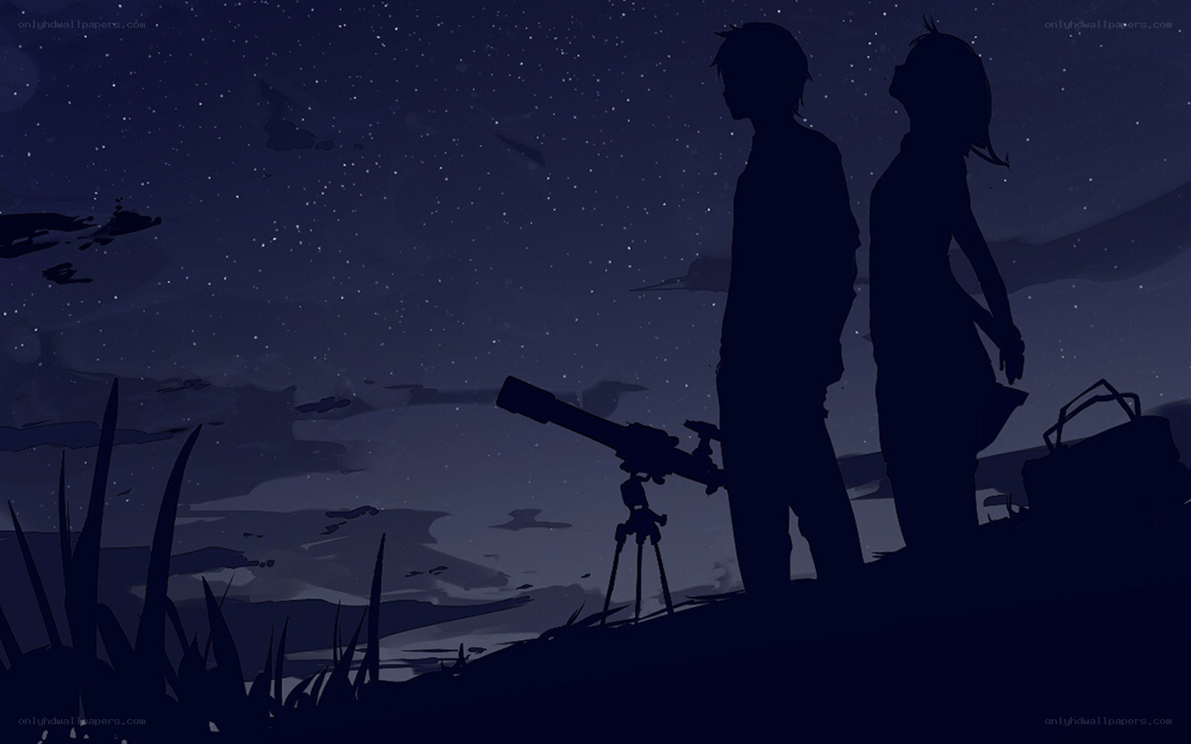 Couple stargazing at night