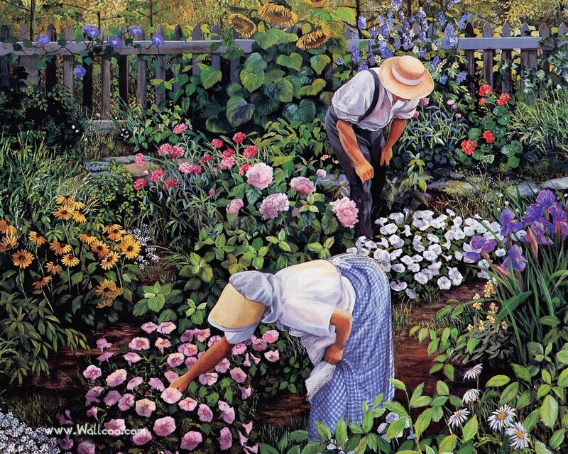 Couple Tending a Garden