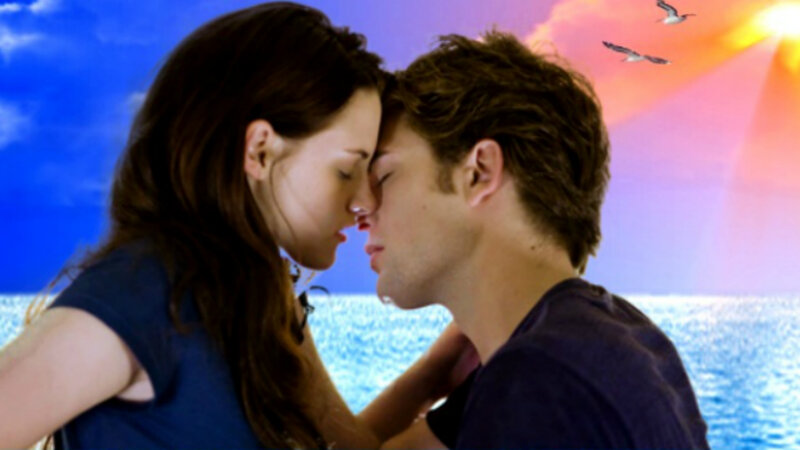 Couple Touching Foreheads — Blue