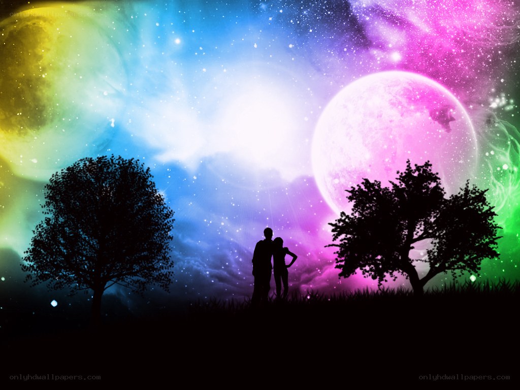 couple under a colorful sky