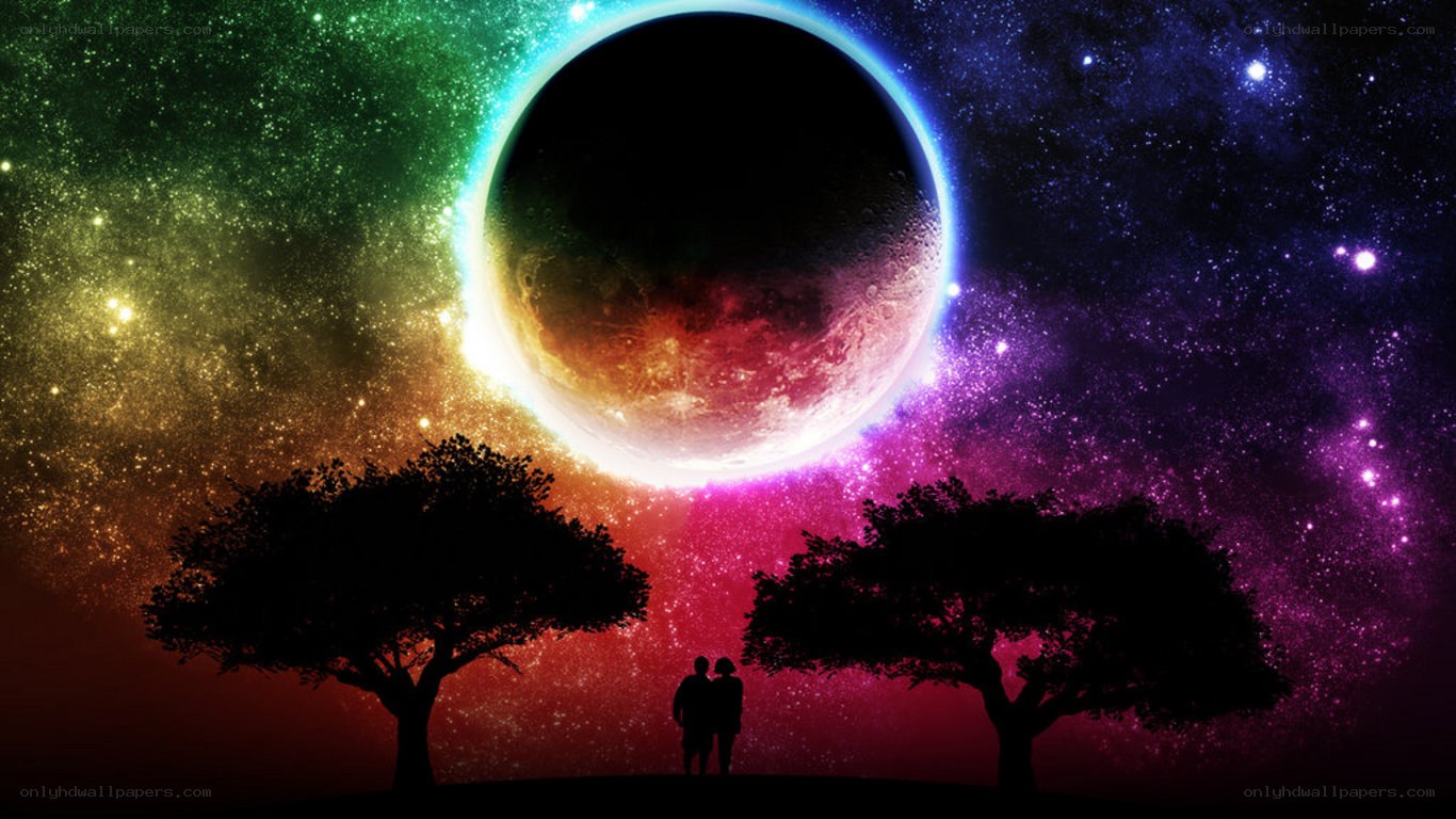 couple under a colorful sky