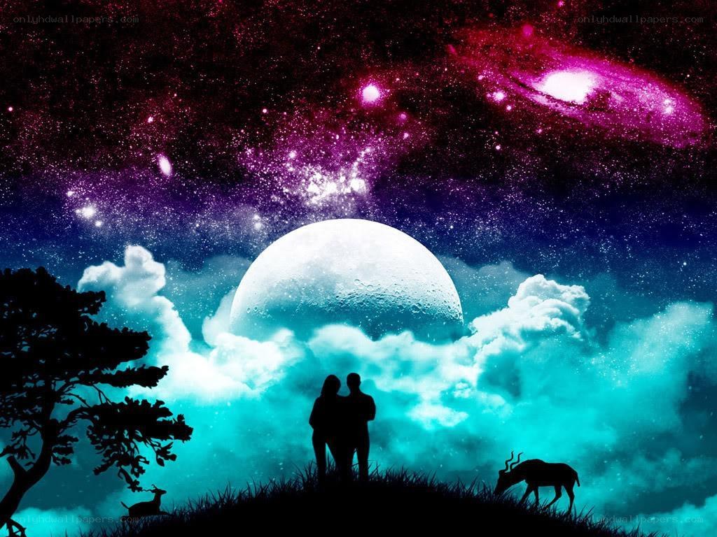 Couple under a cosmic sky