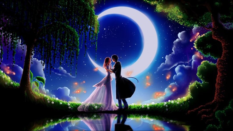 couple under a crescent moon