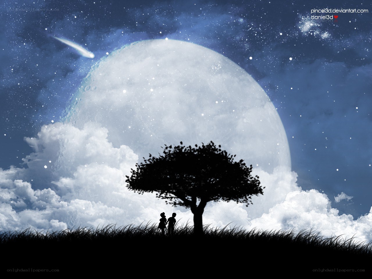 Couple under a giant moon