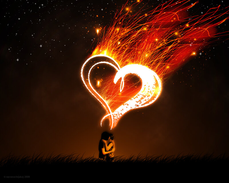 Couple under a heart of fire