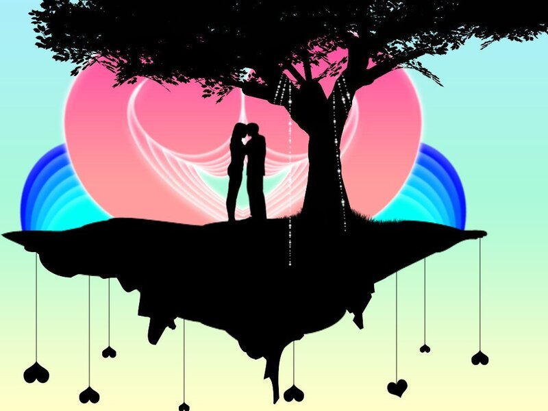 Couple under a heart-shaped tree