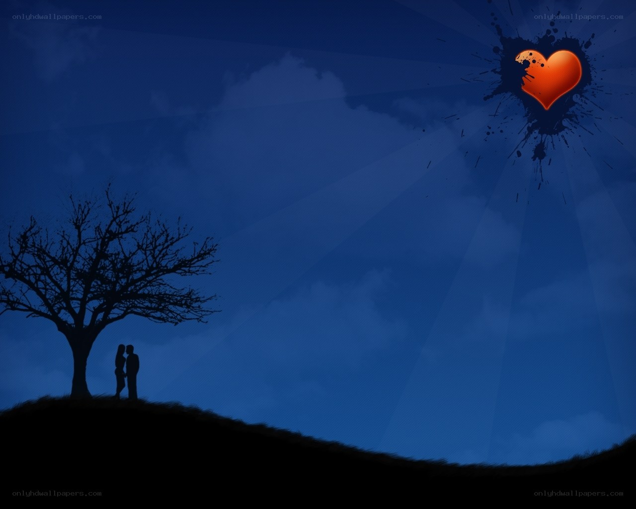 Couple under a heart sky