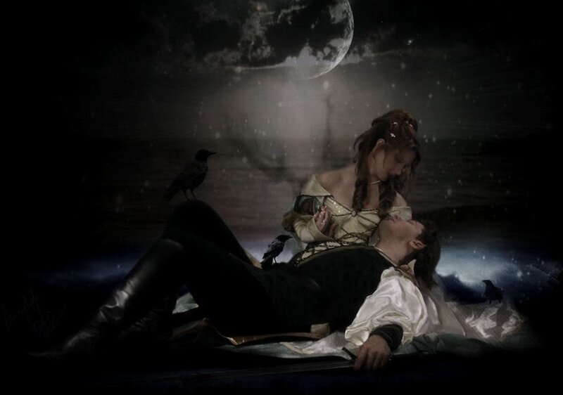 Couple under a moonlit sky