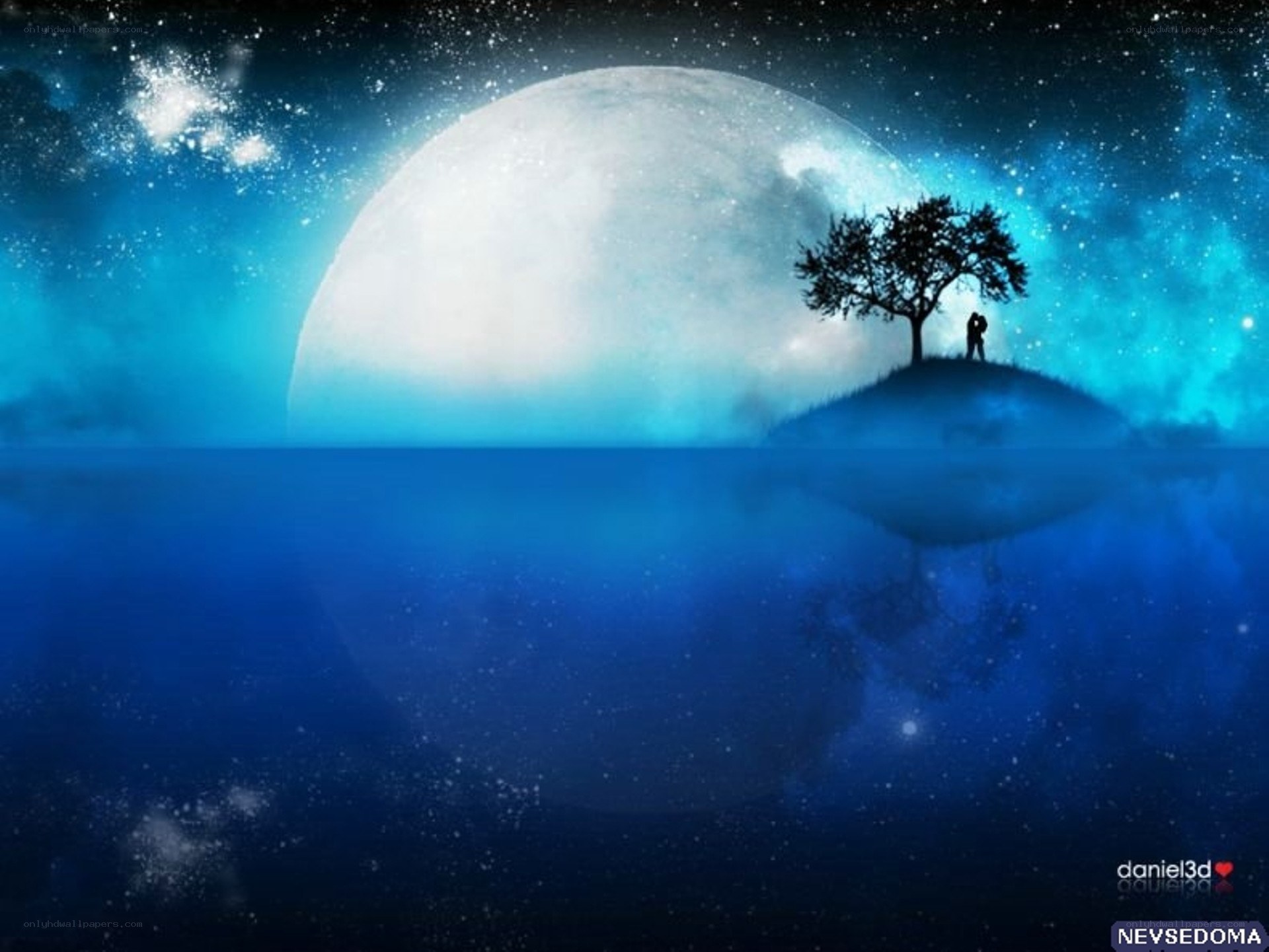 Couple under a moonlit tree