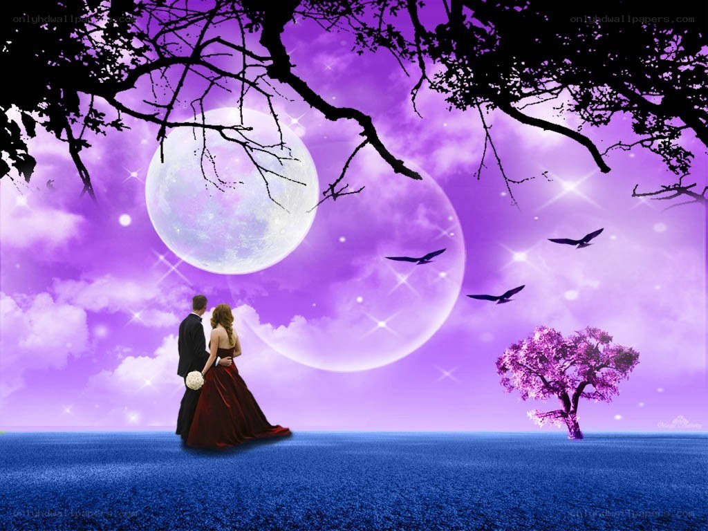 Couple under a purple moon