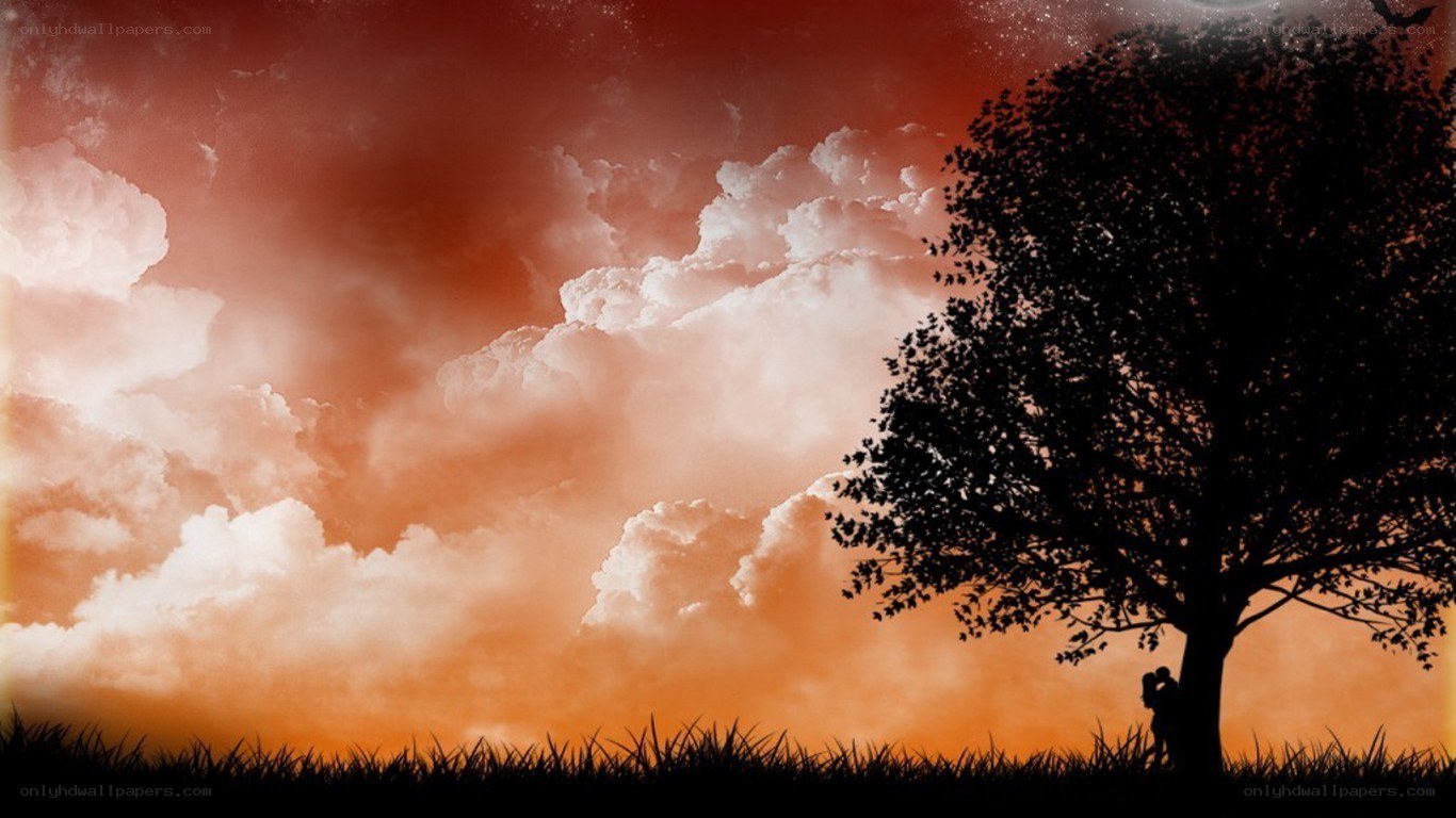 Couple under a tree at sunset