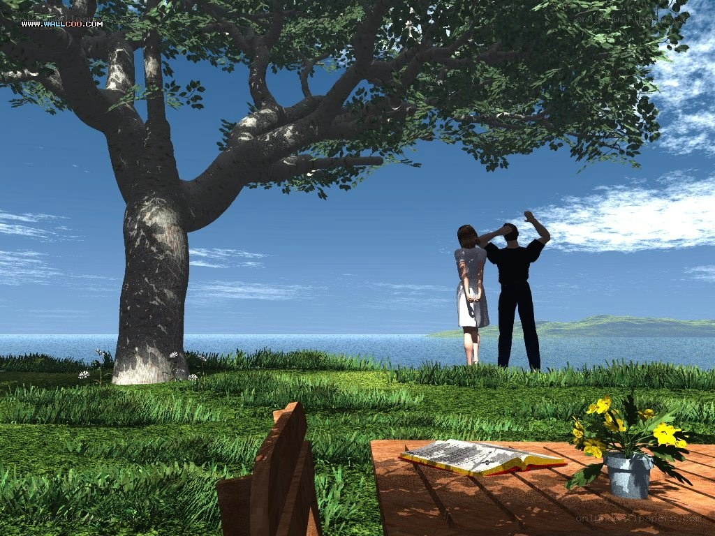 Couple under a tree by the sea