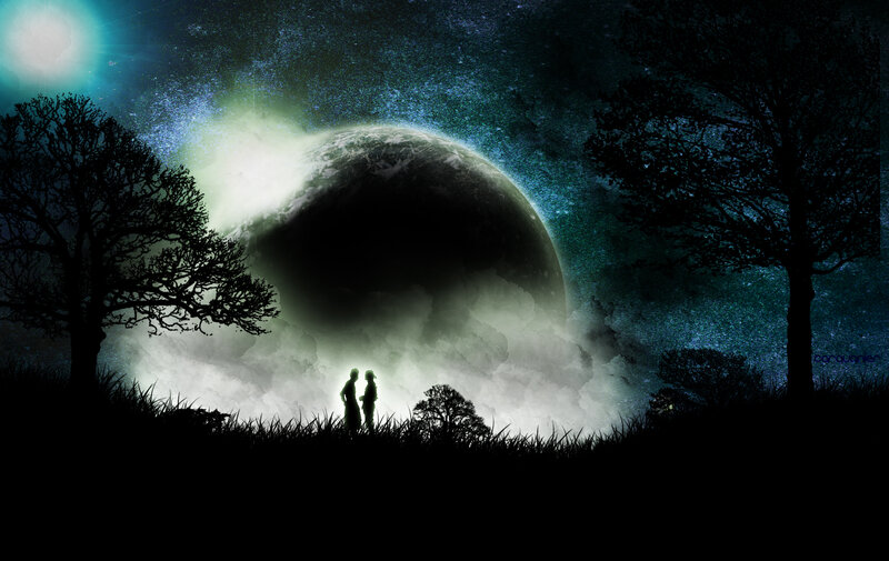 Couple under alien moon