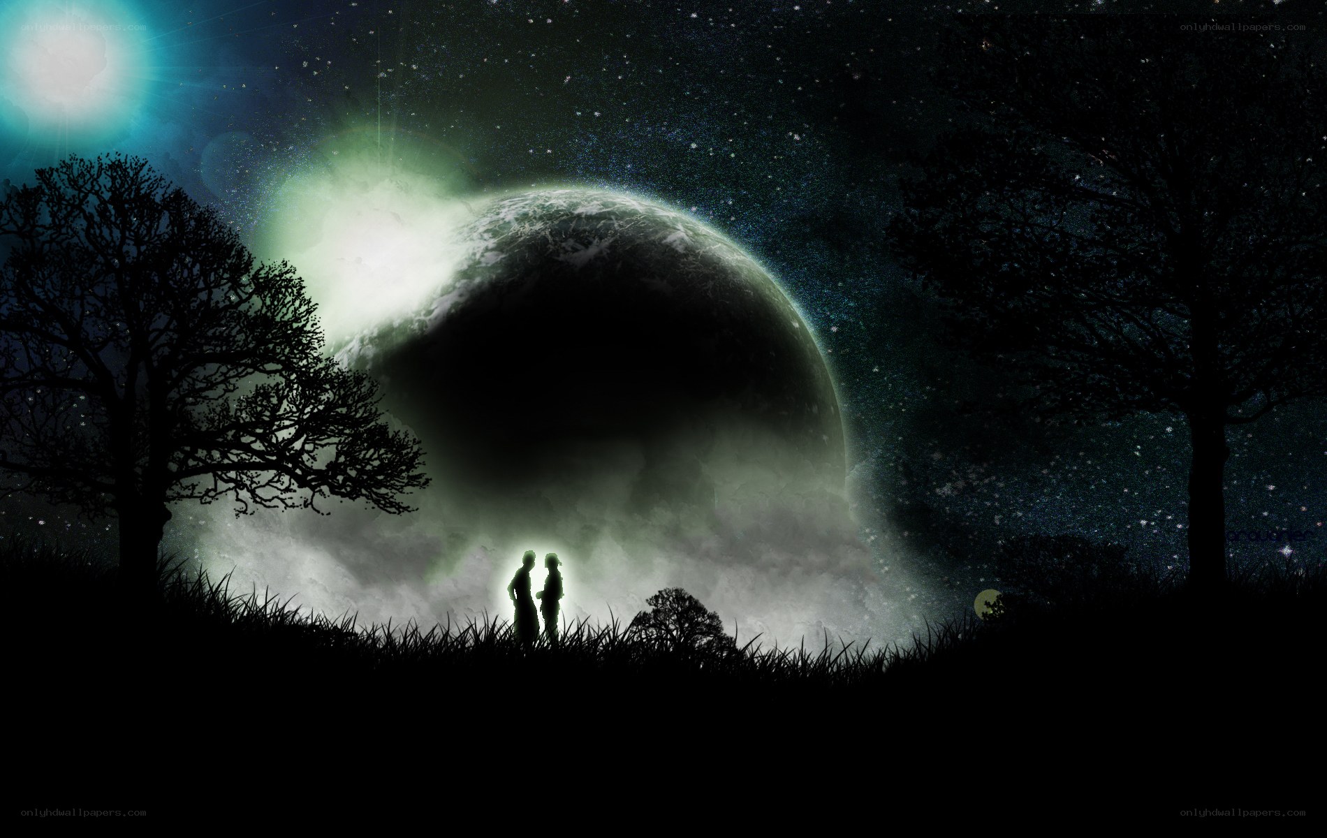 Couple under alien sky