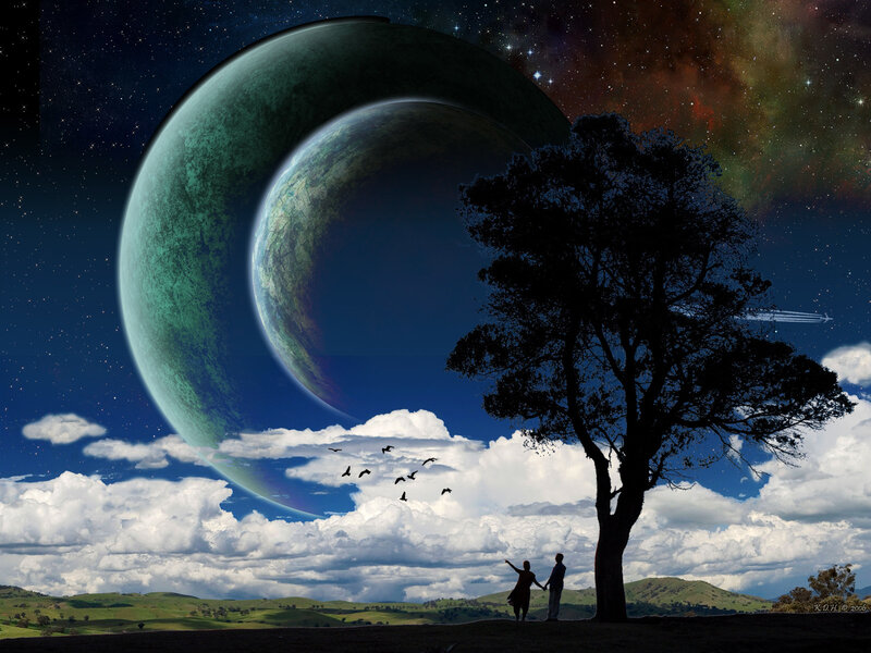 Couple under Alien Sky — Blue