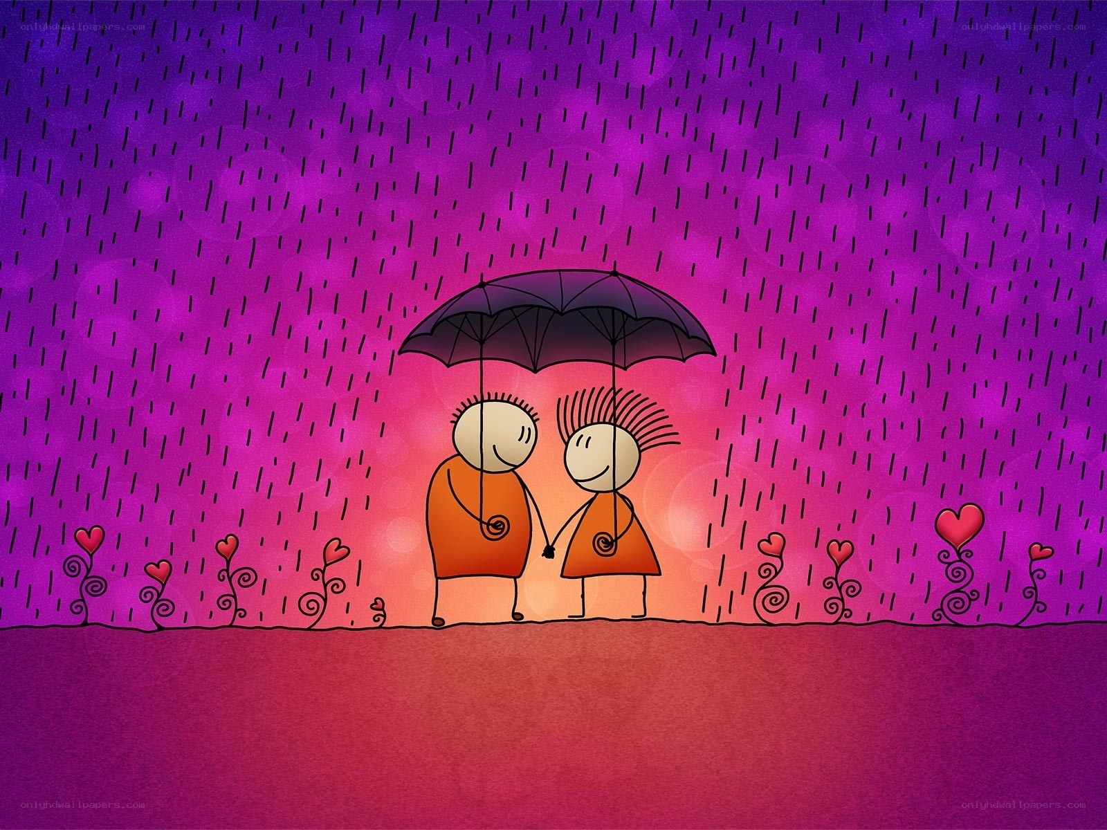Couple under an umbrella in rain