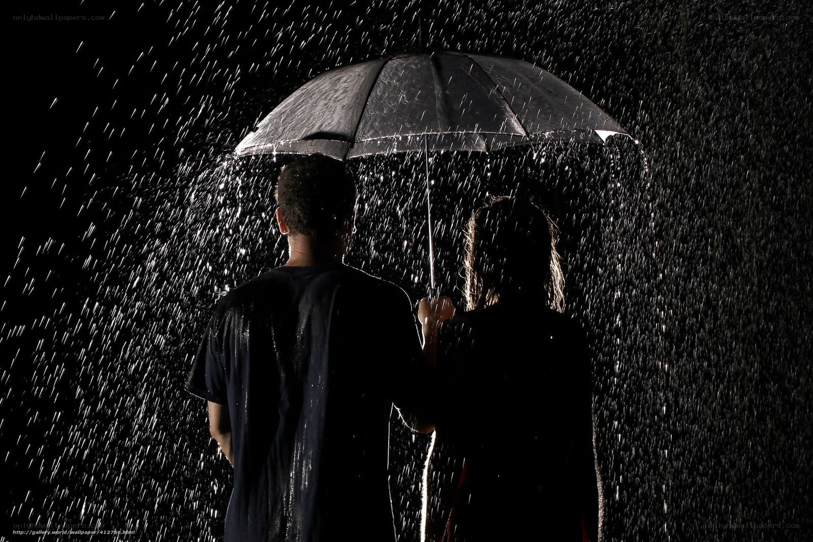 Couple under an umbrella in rain