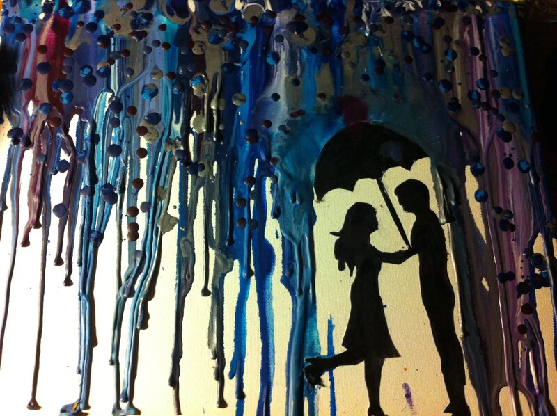 Couple under an umbrella silhouette
