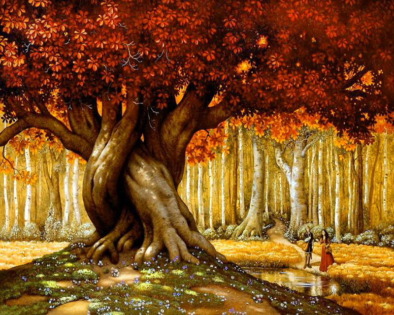 Couple under Autumn Tree — Orange