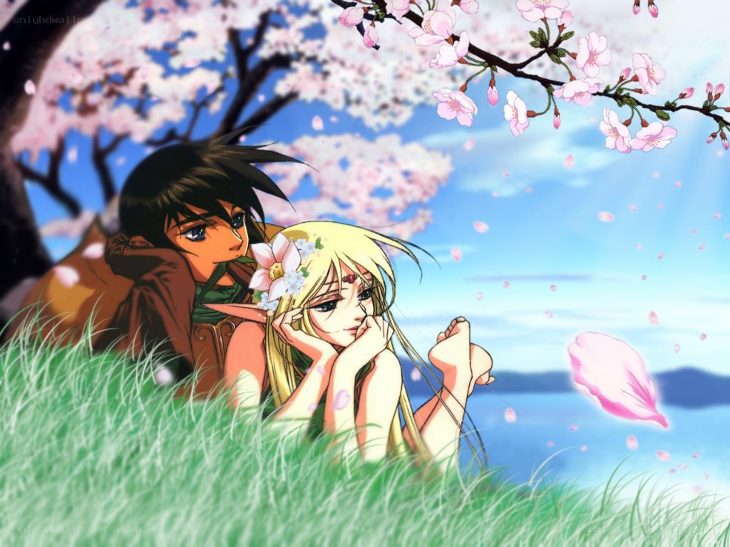 couple under cherry blossoms