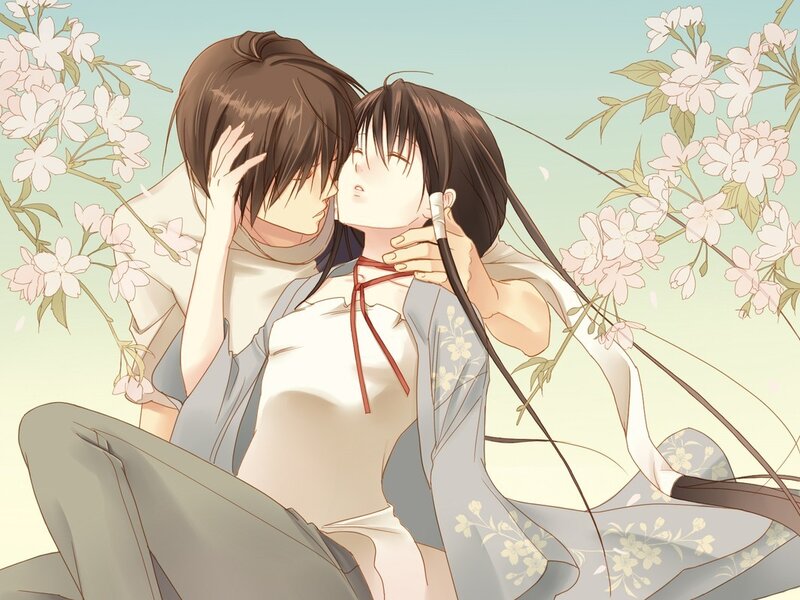 couple under cherry blossoms