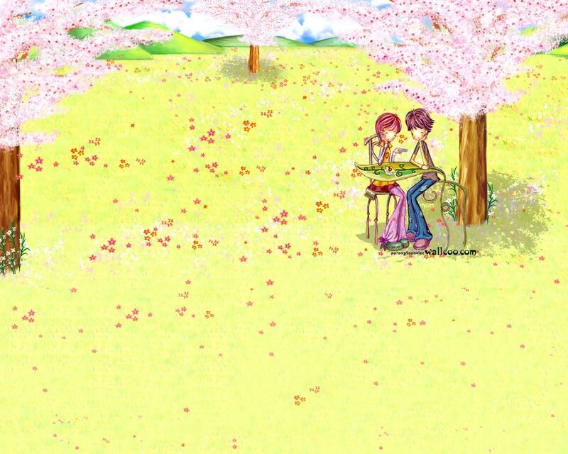 Couple under Cherry Blossoms — Green
