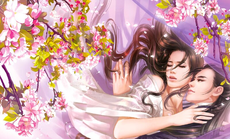 Couple under Cherry Blossoms — Pink, Serene, Spring