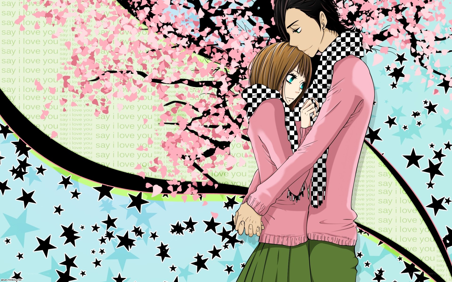 couple under cherry blossoms