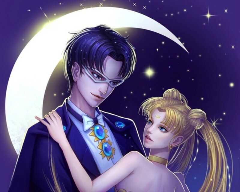 Couple under Crescent Moon — Purple