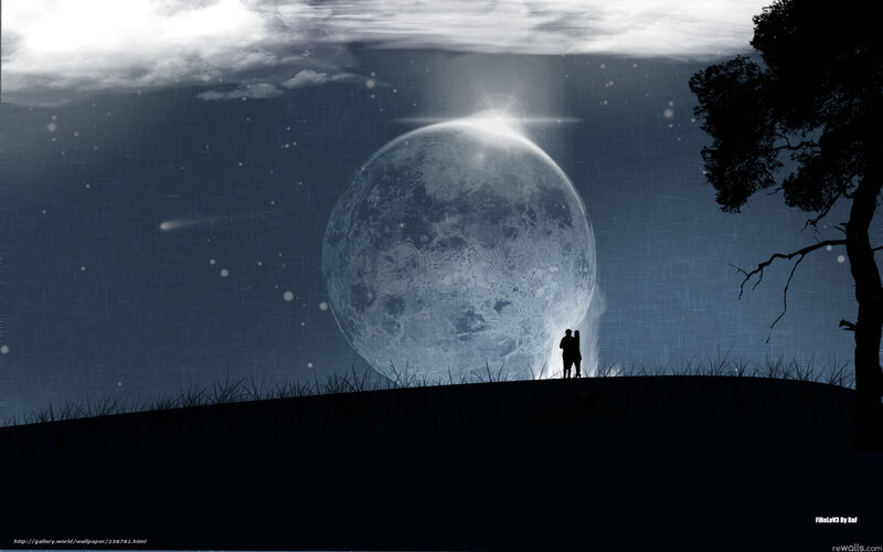Couple under giant moon