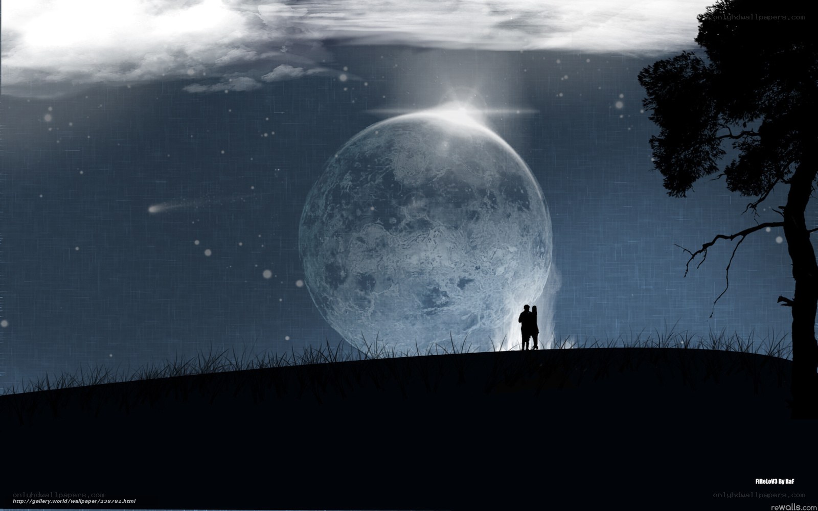 Couple under giant moon