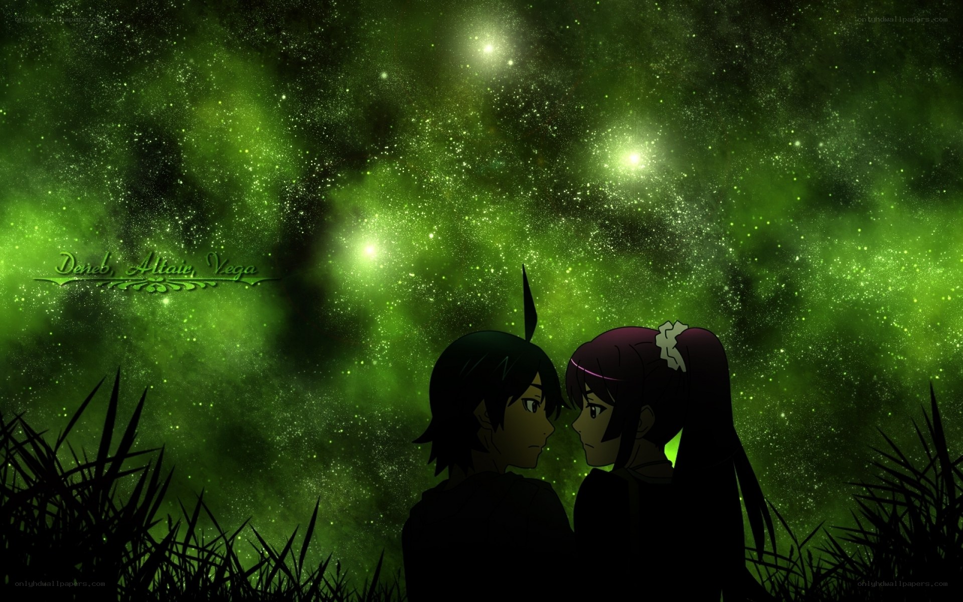 couple under green stars