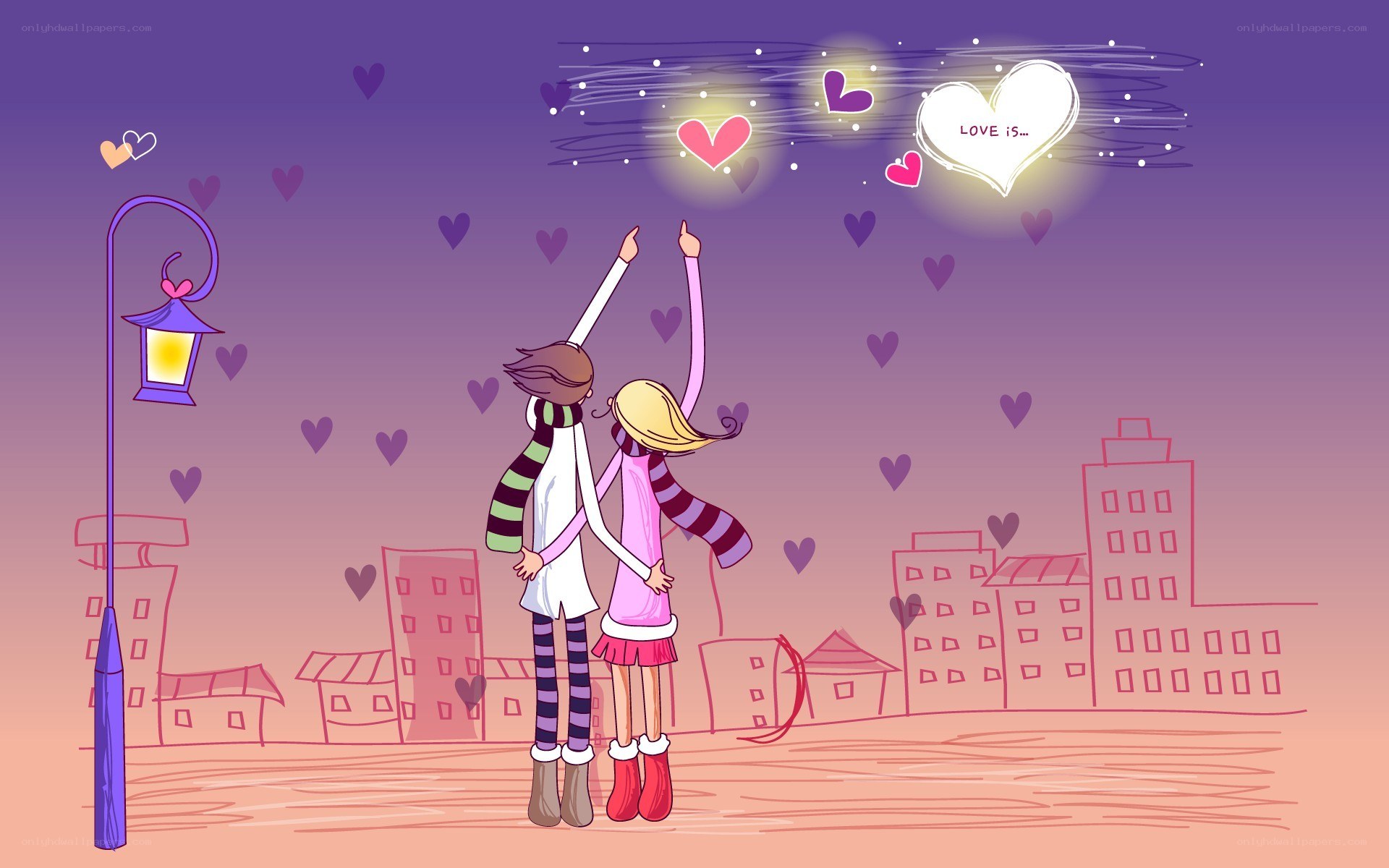 couple under heart sky