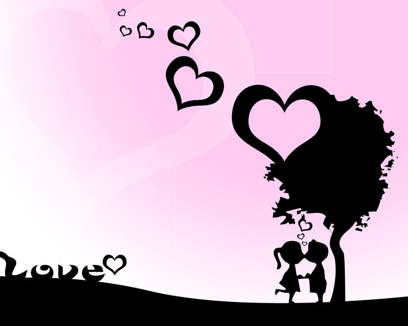 Couple under Heart Tree — Pink, Romantic, Vector Art