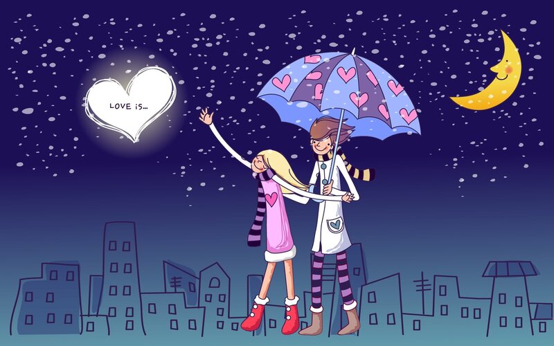 Couple under heart umbrella