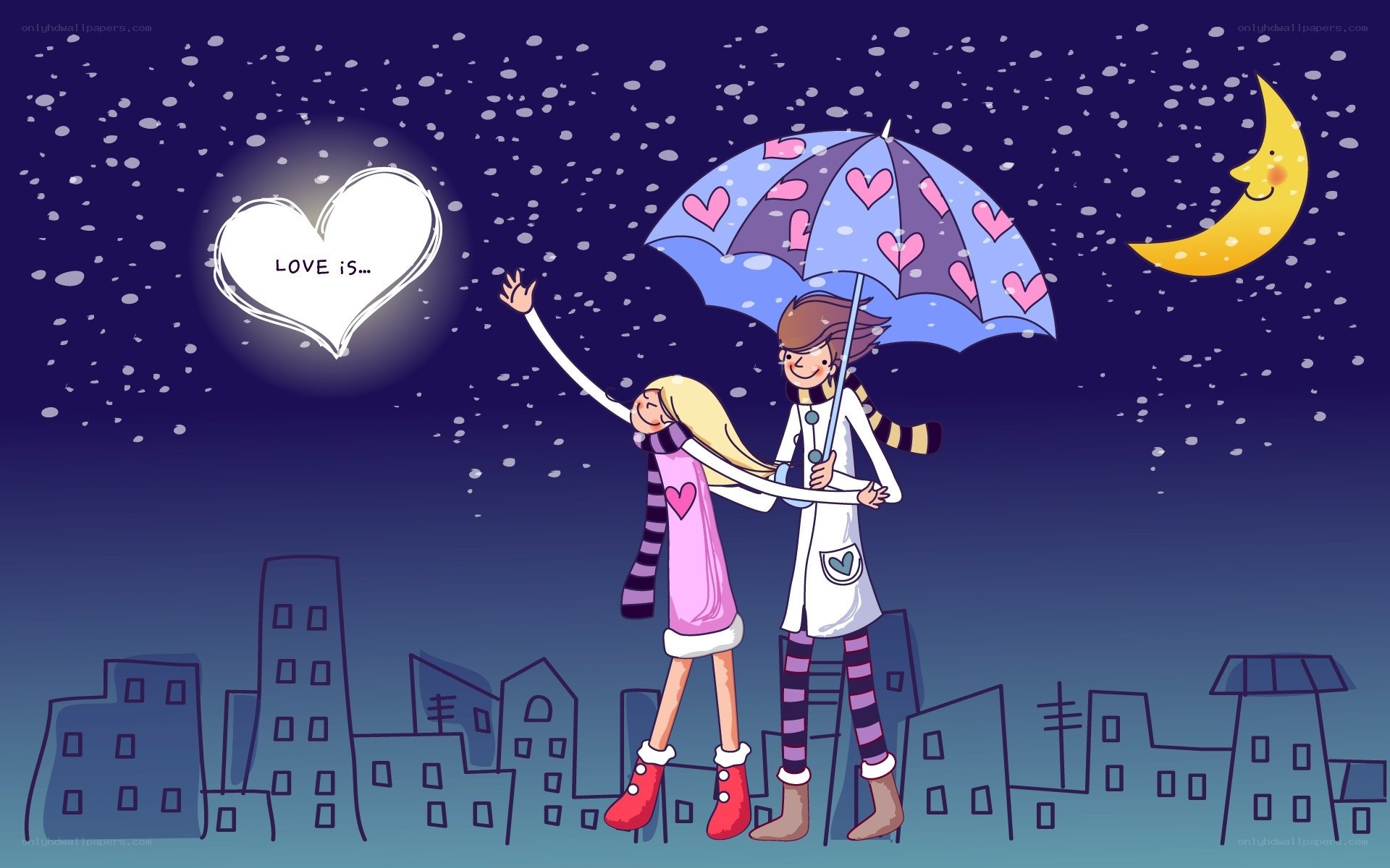 Couple under heart umbrella