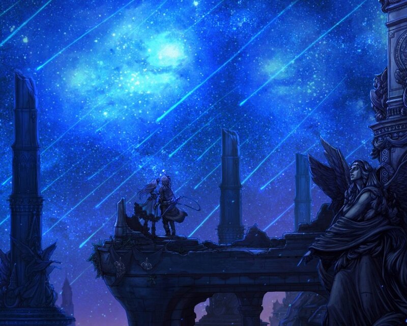 couple under meteor shower